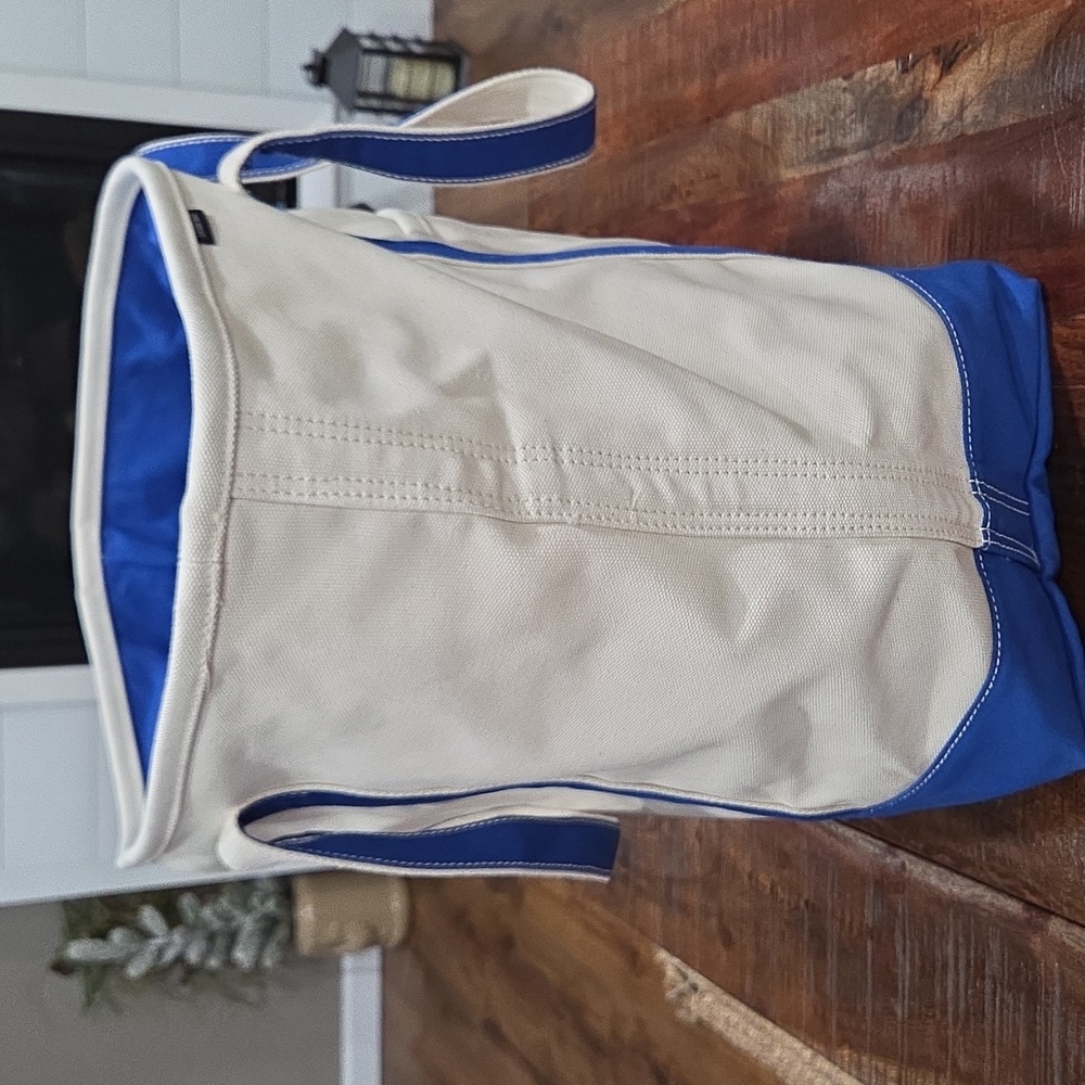 LARGE Lands End Blue and White Canvas Tote Bag - Picture 3 of 11